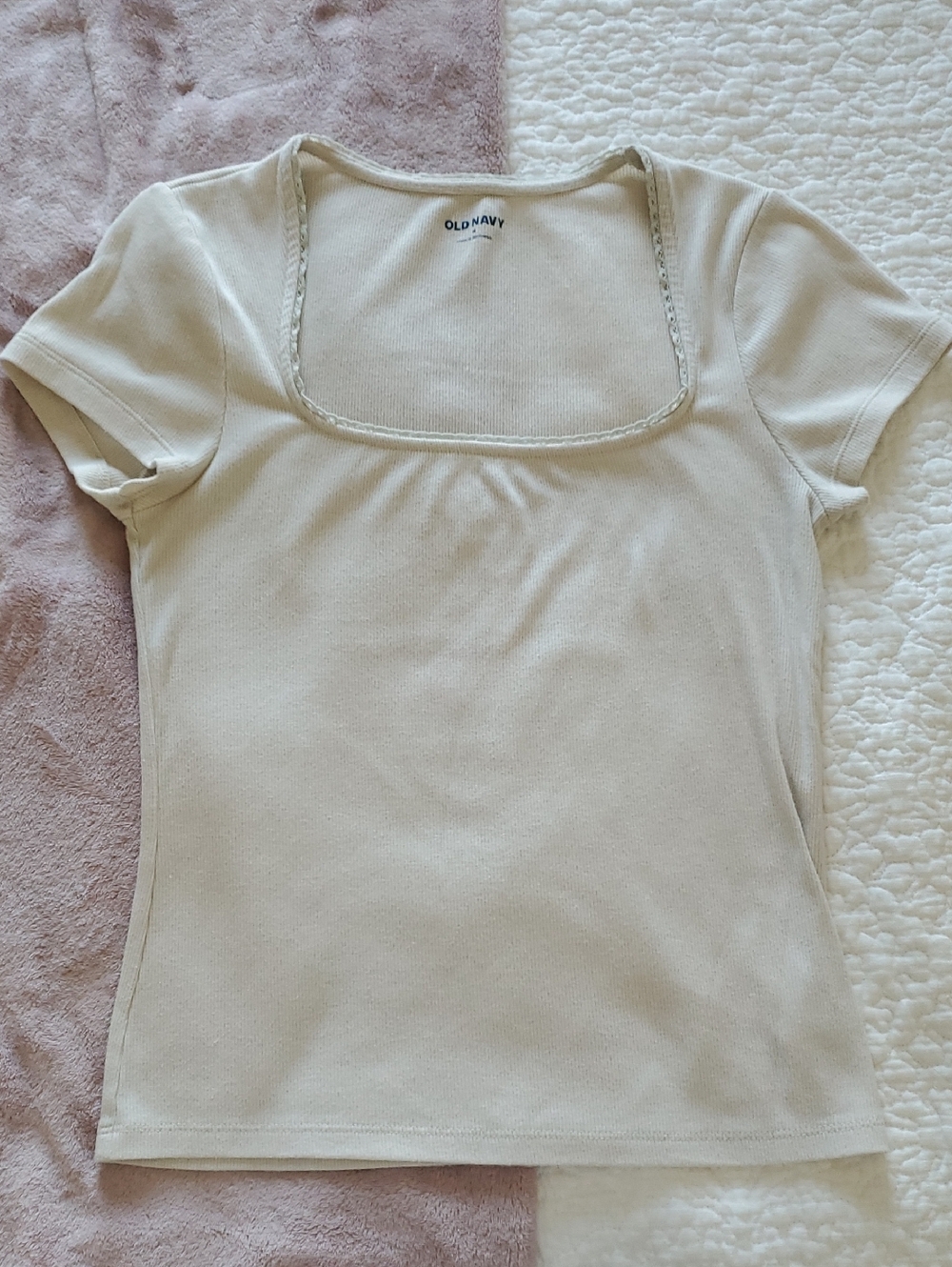 Old Navy Cream Square Neck Short Sleeve Tee